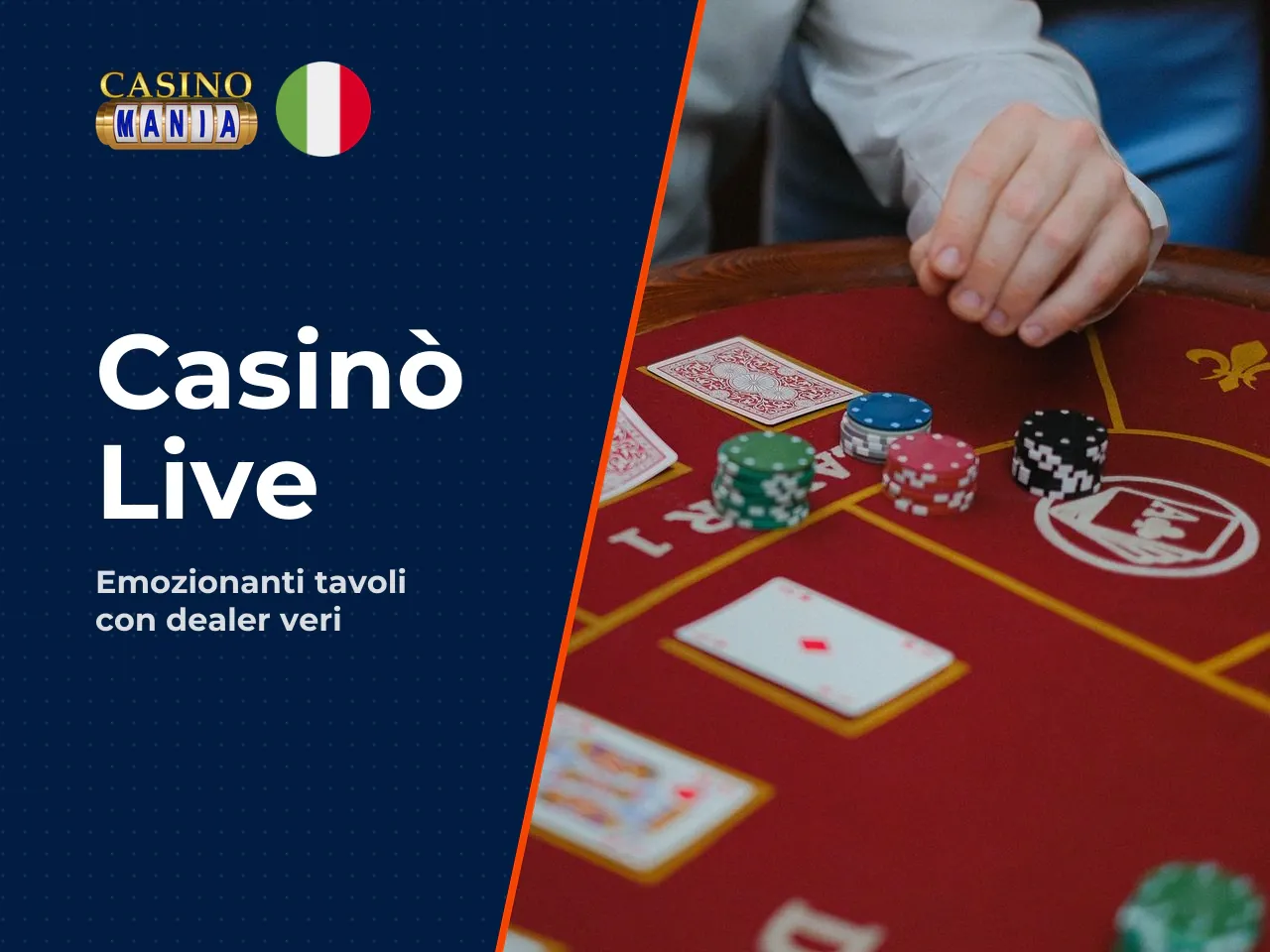 Casinò live e giochi con dealer dal vivo. La sezione live di Casinomania conta circa **190 tavoli** alimentati da **Evolution** e **Pragmatic Play Live**, con sale dedicate a: